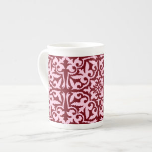 Ikat damask pattern - Burgundy and Pink Bone China Mug