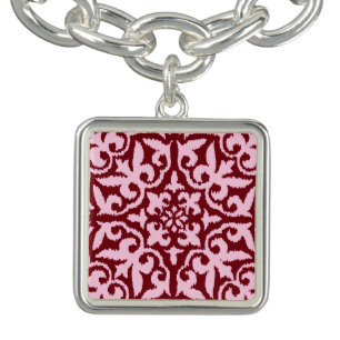 Ikat damask pattern - Burgundy and Pink Bracelet