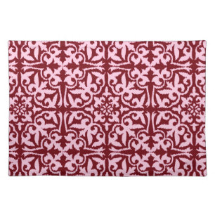 Ikat damask pattern - Burgundy and Pink Cloth Placemat