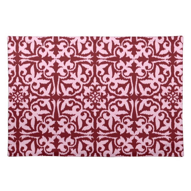 Ikat damask pattern - Burgundy and Pink Cloth Placemat (Front)