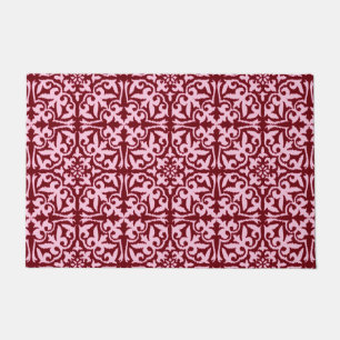 Ikat Damask Pattern, Burgundy and Pink Doormat