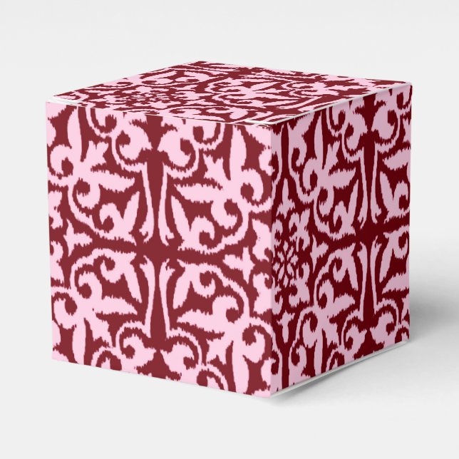 Ikat damask pattern - Burgundy and Pink Favor Boxes (Front Side)