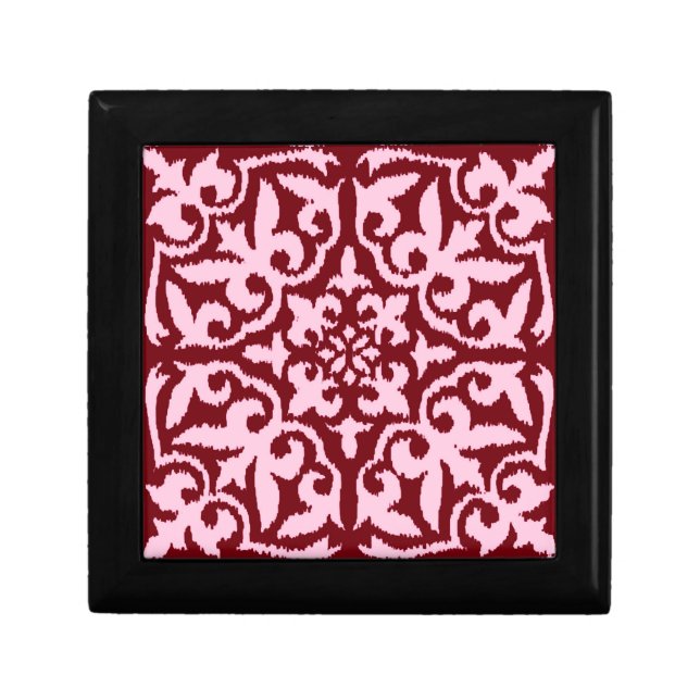 Ikat damask pattern - Burgundy and Pink Keepsake Box (Front)