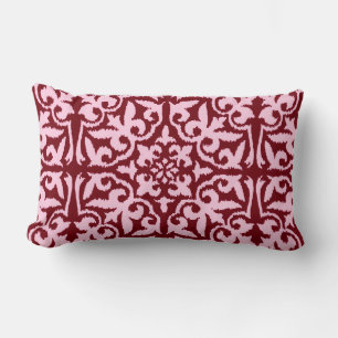 Ikat damask pattern - Burgundy and Pink Lumbar Pillow
