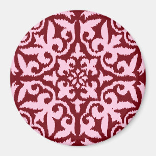 Ikat damask pattern - Burgundy and Pink Magnet
