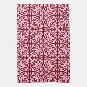 Ikat damask pattern - Burgundy and Pink Towel