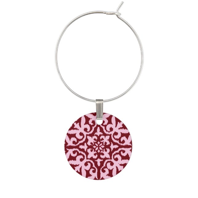 Ikat damask pattern - Burgundy and Pink Wine Charm (Front)