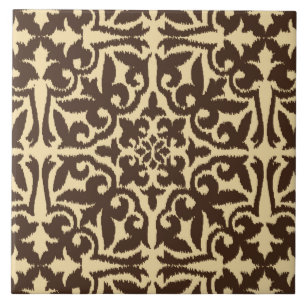 Ikat damask pattern - Chocolate Brown and Tan Ceramic Tile