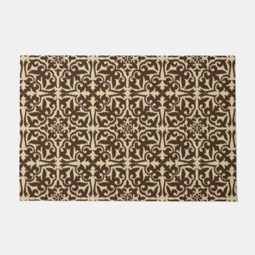 Ikat Damask Pattern Chocolate Brown and Tan Doormat