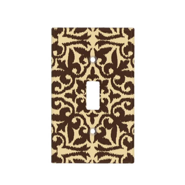 Ikat damask pattern - Chocolate Brown and Tan Light Switch Cover (Front)