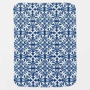 Ikat damask pattern - Cobalt Blue and White Baby Blanket