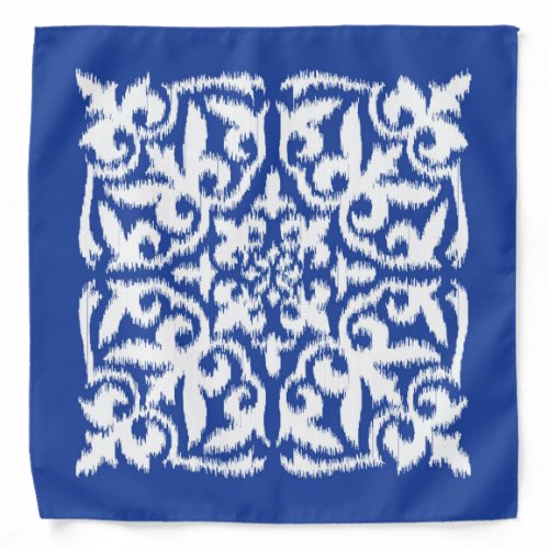 Ikat damask pattern _ cobalt blue and white bandana