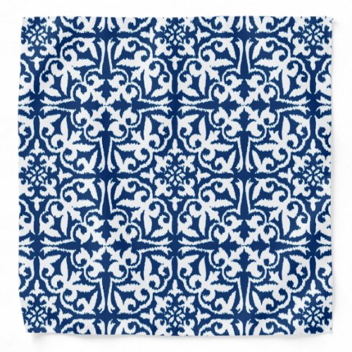 Ikat damask pattern _ Cobalt Blue and White Bandana