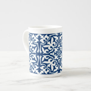 Ikat damask pattern - Cobalt Blue and White Bone China Mug