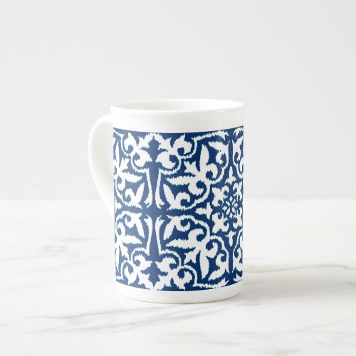 Ikat damask pattern _ Cobalt Blue and White Bone China Mug
