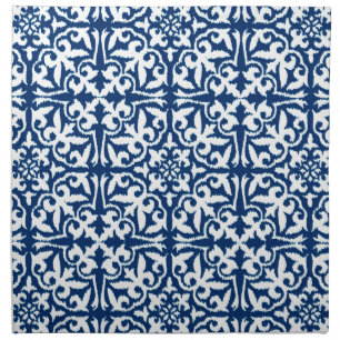 Ikat damask pattern - Cobalt Blue and White Cloth Napkin