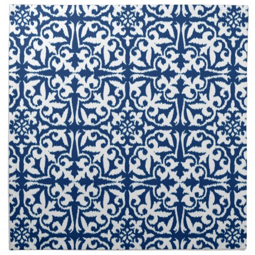 Ikat damask pattern _ Cobalt Blue and White Cloth Napkin
