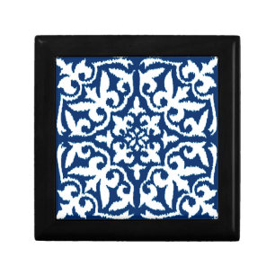 Ikat damask pattern - Cobalt Blue and White Keepsake Box