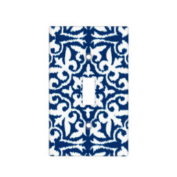 Ikat damask pattern - Cobalt Blue and White Light Switch Cover