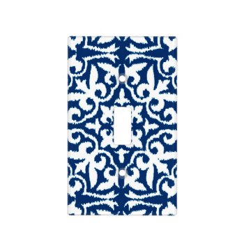 Ikat Damask Pattern - Cobalt Blue And White Light Switch Cover by Floridity at Zazzle