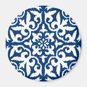 Ikat damask pattern - Cobalt Blue and White Magnet