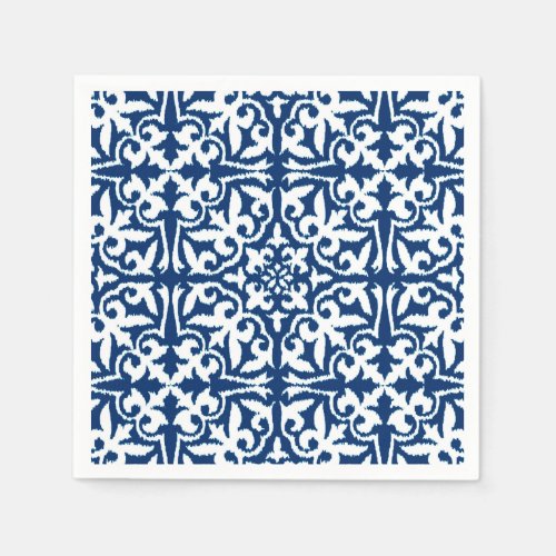 Ikat damask pattern _ Cobalt Blue and White Paper Napkins