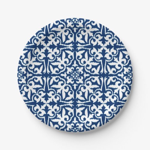 Ikat damask pattern _ Cobalt Blue and White Paper Plates