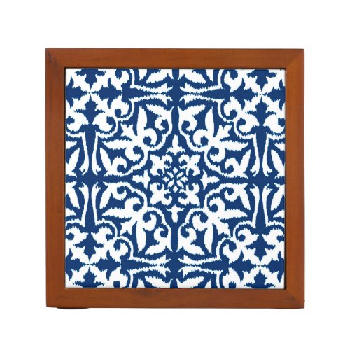 Ikat damask pattern _ Cobalt Blue and White Pencil Holder