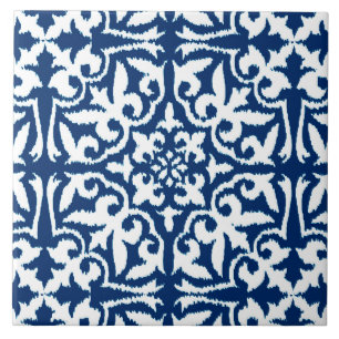 Ikat damask pattern - Cobalt Blue and White Tile