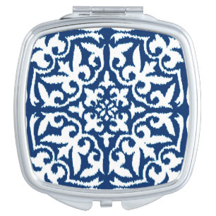 Ikat damask pattern - Cobalt Blue and White Vanity Mirror