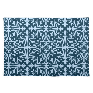 Ikat damask pattern - Dark Indigo and Light Blue Cloth Placemat
