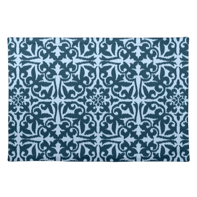 Ikat damask pattern - Dark Indigo and Light Blue Cloth Placemat (Front)