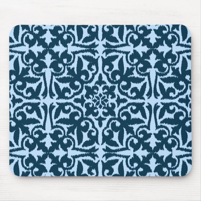 Ikat damask pattern - Dark Indigo and Light Blue Mouse Pad (Front)