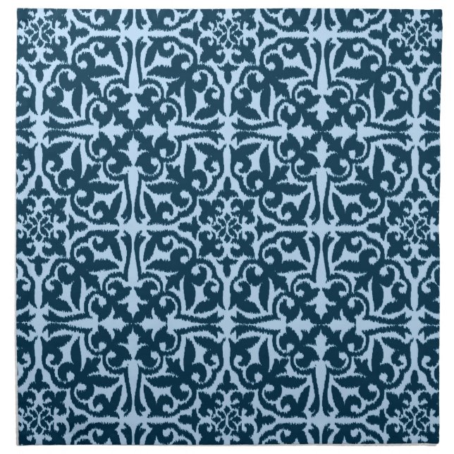 Ikat damask pattern - Dark Indigo and Light Blue Napkin (Front)