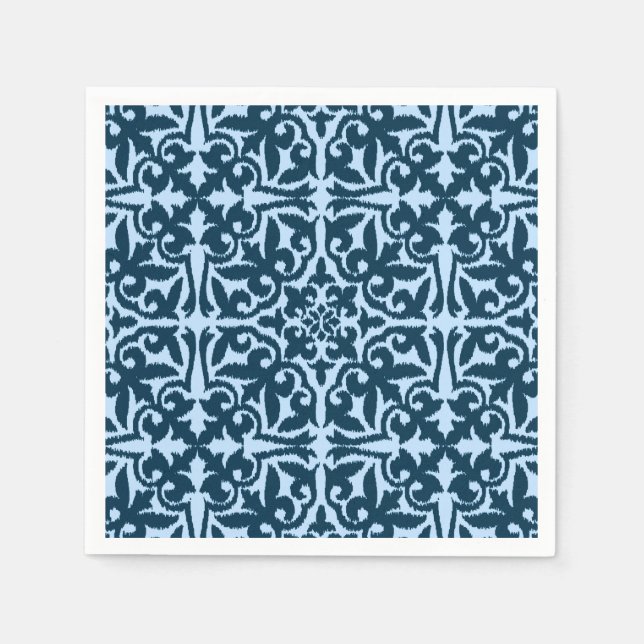 Ikat damask pattern - Dark Indigo and Light Blue Napkins (Front)