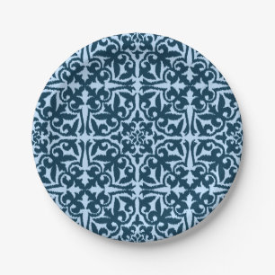 Ikat damask pattern - Dark Indigo and Light Blue Paper Plates