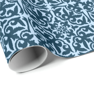 Ikat damask pattern - Dark Indigo and Light Blue Wrapping Paper