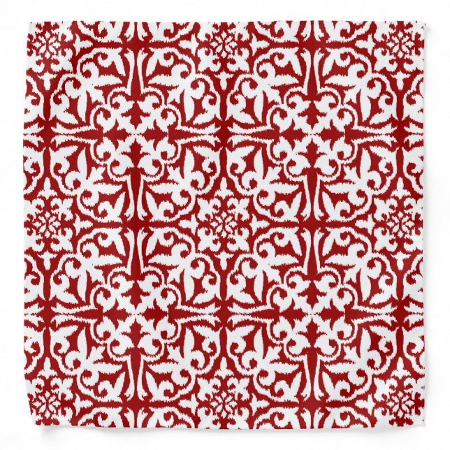 Ikat damask pattern - Dark Red and White Bandana (Front)