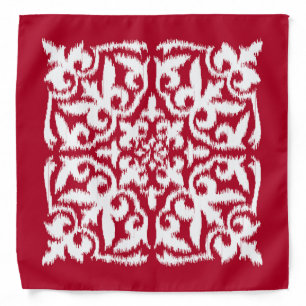 Ikat damask pattern - dark red and white bandana
