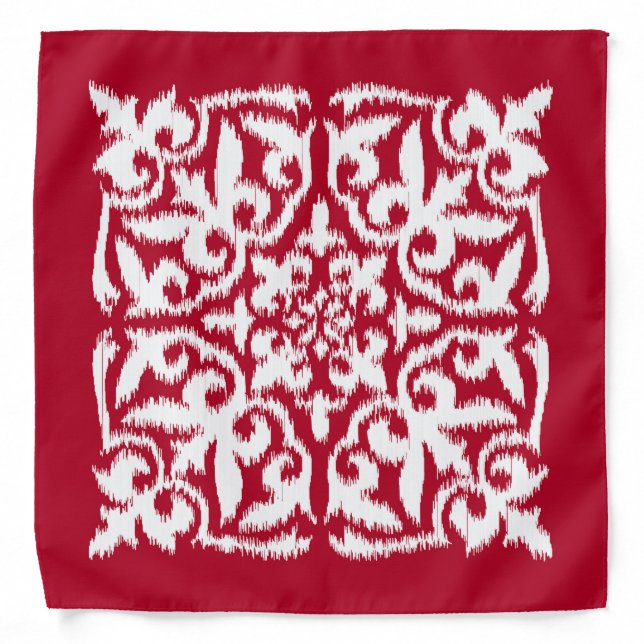 Ikat damask pattern - dark red and white bandana (Front)