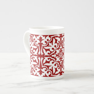 Ikat damask pattern - Dark Red and White Bone China Mug