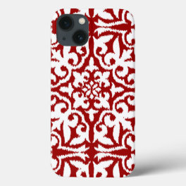 Ikat damask pattern - Dark Red and White iPhone 13 Case