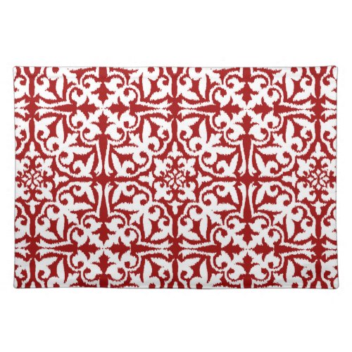Ikat damask pattern _ Dark Red and White Cloth Placemat