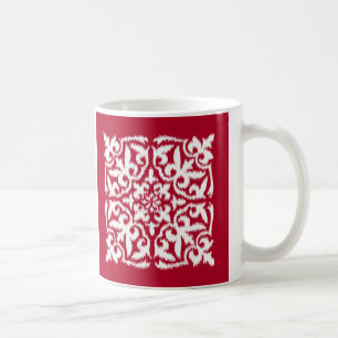 Ikat damask pattern - dark red and white coffee mug