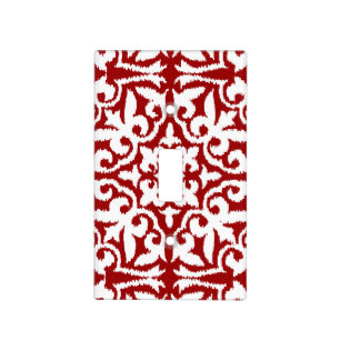 Ikat damask pattern - Dark Red and White Light Switch Cover
