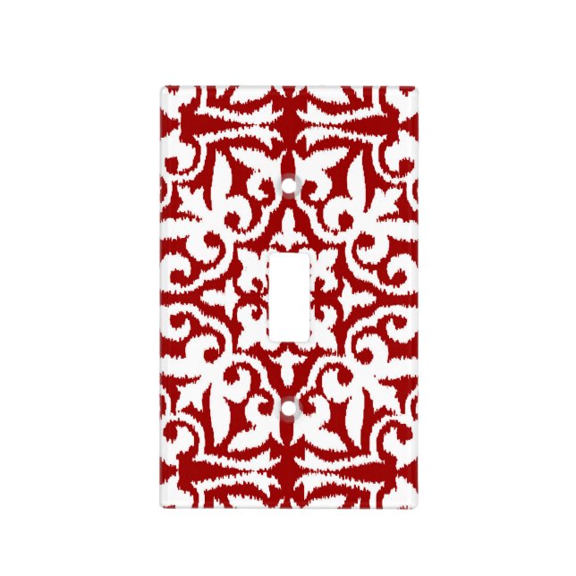 Ikat damask pattern - Dark Red and White Light Switch Cover (Front)