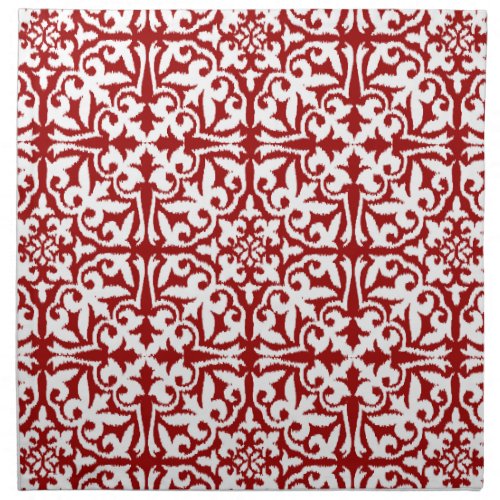 Ikat damask pattern _ Dark Red and White Napkin
