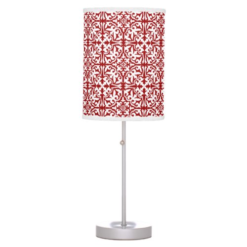 Ikat damask pattern _ Dark Red and White Table Lamp