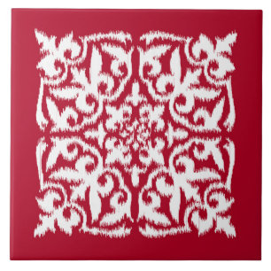 Ikat damask pattern - dark red and white tile