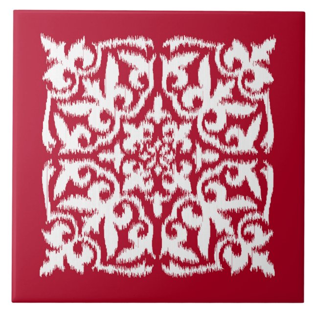 Ikat damask pattern - dark red and white tile (Front)